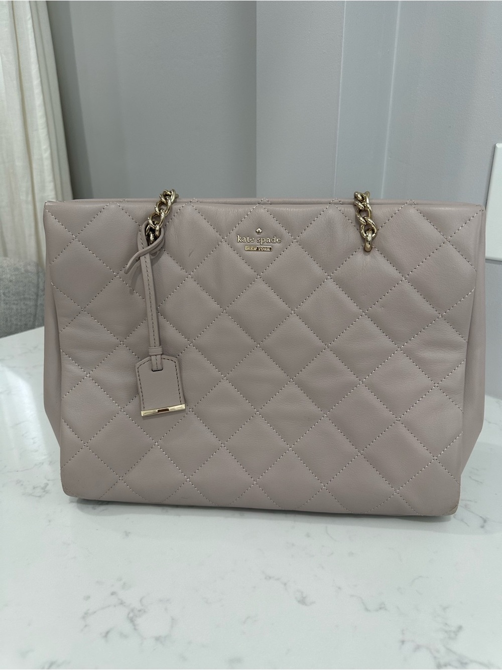 Kate Spade Phobie Nude Cream chain diamond quilted handbag